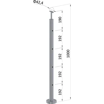 nerezový sloupek koncový, broušená nerez, výplň ø 14 mm - horní (vrchní) kotvení, 4 děrový, vrch pevný, nerez K320/AISI304, průměr výplně 12 mm nebo 14 mm