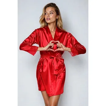 Dámská móda Dámský saténový župan Gabi červený XXL - Dárková krabička