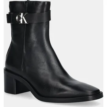 Dámské kozačky Kožené kotníkové boty Calvin Klein BLOCK HEEL BOOT W/ METAL LOGO HW0HW02591 černá 99X, EUR 39