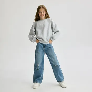 Dívčí džíny Reserved - Džíny wide leg s ošoupáním - modrá - 778FF-55J - 778FF-55J-122