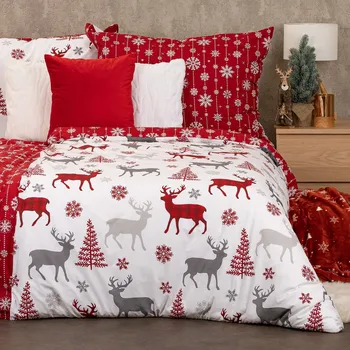 Povlečení 4Home Bavlněné povlečení Snow červené 140 x 200, 70 x 90 cm zipový uzávěr