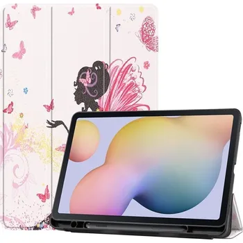 Pouzdro na tablet Printy polohovatelné PU kožené pouzdro na tablet Samsung Galaxy Tab S7 - dívka a motýli
