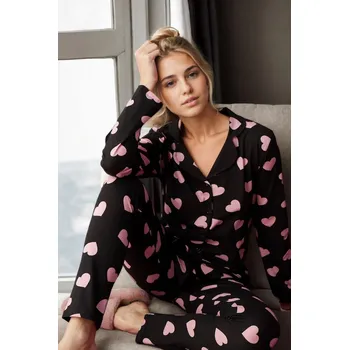 Dámské pyžamo 43103 Dewberry Buttoned Women Pyjama Set-BLACK dewberry černá 3227329