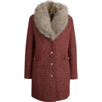 Dámský kabát Orsay Červený dámský vzorovaný kabát s umělým kožíškem Červená