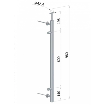 Zábradlí sloupek na francouzský balkon, kulatý, broušená nerez - boční kotvení, výplň plech, levý, vrch pevný, ukončení na trubku ø 42,4 mm