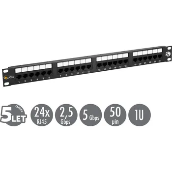 Kabel 19" patch panel Solarix 24 x RJ45 CAT5E UTP 150 MHz černý 1U SX24-5E-UTP-BK