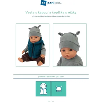 Doplněk pro panenku Papírový střih na panenku - Vesta s kapucí a čepička s růžky