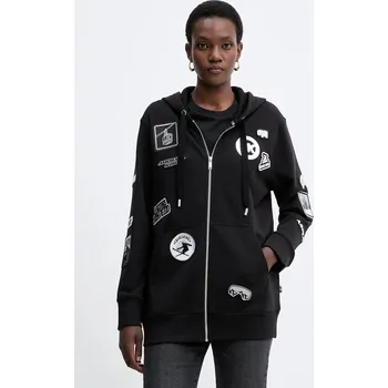 Dámská mikina Bavlněná mikina MICHAEL Michael Kors dámská, černá barva, s kapucí, s aplikací, MF551WQ4MY 99X, vel. S