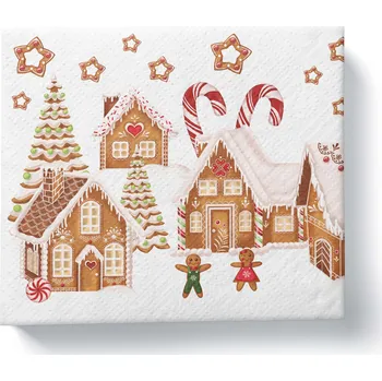 Papírový kapesník PROCOS Papírové ubrousky 33x33cm 3vrstvé Perníčková vesnička 20ks