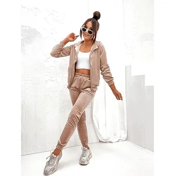 Dámská halenka Béžová dámská tepláková souprava s rozepínací mikinou (829) odstíny béžové L (40)