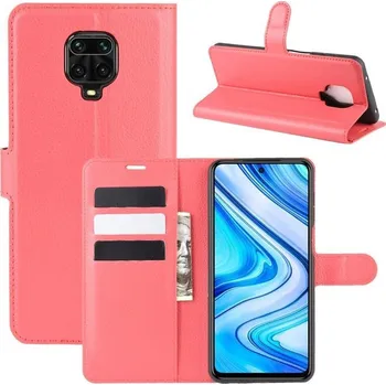 Pouzdro na mobilní telefon Litchi PU kožené peněženkové pouzdro na mobil Xiaomi Redmi Note 9 Pro/Note 9S - červené