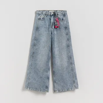 Dívčí džíny Reserved - Džíny s extra širokými nohavicemi a přívěskem - tmavomodrá - 825FF-59J - 825FF-59J-128