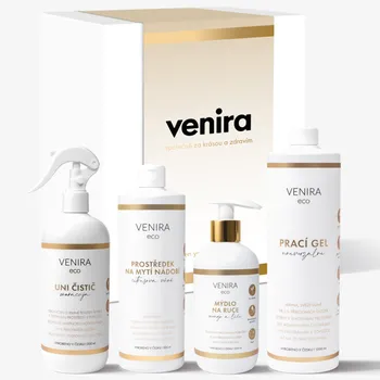 VENIRA Dárková sada ECO péče o domov uni čistič 500 ml + prostředek na mytí nádobí 500 ml + mýdlo na ruce 300 ml + prací gel 1 l