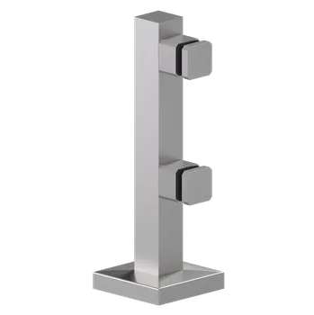 Zábradlí nerezový sloupek krátký pro zábradlí - výplň sklo - čtvercový spigot se dvěma svorkami 40 x 40 mm, celková výška 325 mm, pro sklo 6 - 16 mm, broušená nerez K320/AISI 304