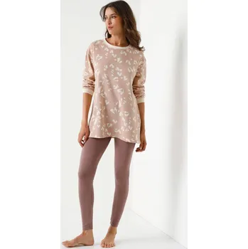 Pánské pyžamo Moltonové pyžamo s legínami a potiskem srdíček béžová/hnědošedá 58