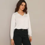 Kreponová halenka s krajkovými detaily bílá 46