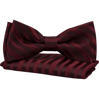 Motýlek Vínově červený pánský motýlek s jemnými proužky a kapesníčkem