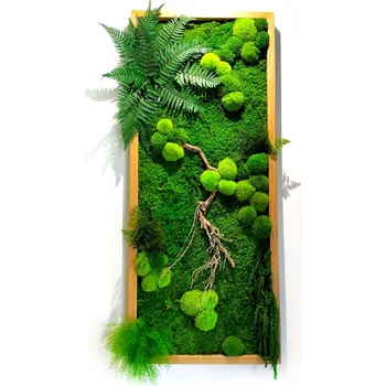 Obraz Mechdekor Mechový obraz mix mechů v kombinaci se stabilizovanými rostlinami a dřevinami - 136x56cm tenký dubový rám