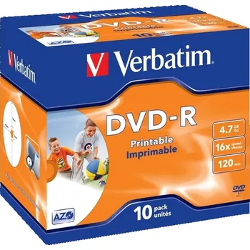 Počítač VERBATIM DVD-R 4,7GB/ 16x/ printable/ jewel/ 10pack