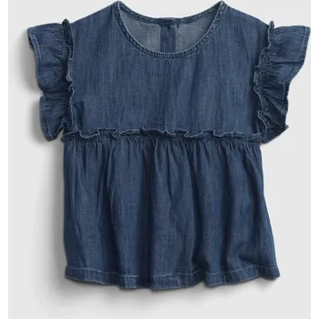 Dívčí tričko GAP Dětský top med ruffle denim - Holky GAP modrá 1631962