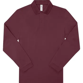 Pánská košile B&C Pánská pique polokošile s dlouhým rukávem My Polo 180 LSL Barva: Vínová burgundy, Velikost: 3XL