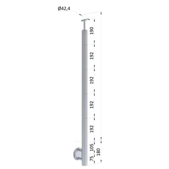 Zábradlí nerezový sloupek bez výplně, broušená nerez - rovinový sloupek zábradlí, boční kotvení, 4-řadový se závitem M6, vnější, vrch pevný, broušená nerez 320/AISI304