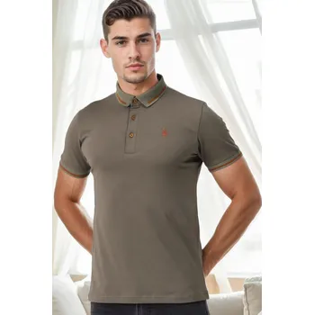 Pánské oblečení T9586 DEWBERRY MEN'S POLO NECK T-SHIRT-KHAKI dewberry hnědá 3330717