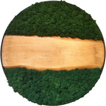 Obraz Mechový obraz v kovovém černém rámu 55cm s dubovou deskou