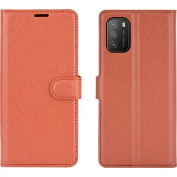 Pouzdro na mobilní telefon Litchi PU kožené peněženkové pouzdro na mobil Xiaomi Poco M3 - hnědé