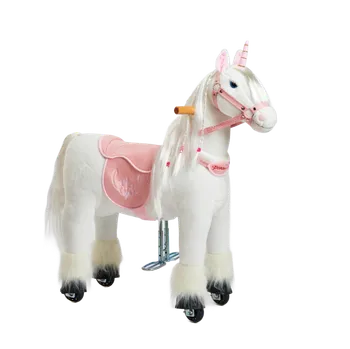 Houpací kůň Mechanický jezdící jednorožec Ponnie Merlin S s růžovým sedlem