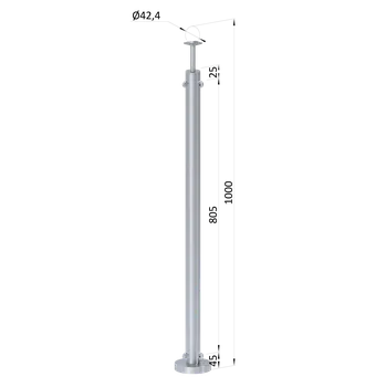 Zábradlí nerezový sloupek, vrchní montáž, pro síť, rohový 90° - sloupek zábradlí ø 42,4 x 2 mm, držák madla pevný bez nastavení sklonu, 4 x úchyt s okem, broušená nerez K320/AISI304