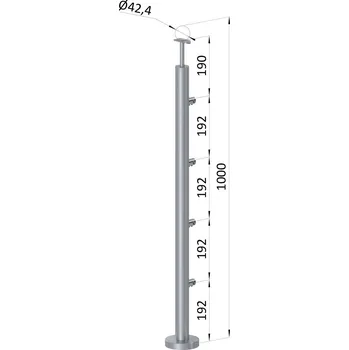 Zábradlí nerezový sloupek průchodný, leštěná nerez - sloupek zábradlí 4 řadový, horní kotvení, vrch pevný, AISI304