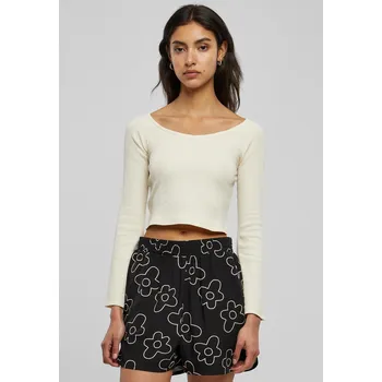 Dámské tričko Dámské krátké žebrování s širokým výstřihem do V a dlouhým rukávem bílé pískové Urban Classics šedá 2542347