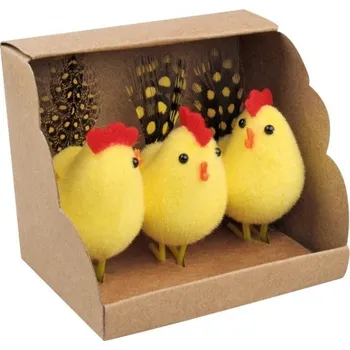 Velikonoční dekorace Slepičky žluté 6 cm, 3 ks v papírové krabičce