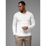 Ombre Men's horizontal striped polo longsleeve with viscose - white and beige Ombre bílá 3288762