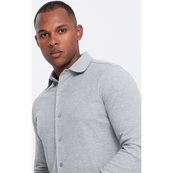 Pánské tričko Ombre Men&#039;s long sleeve SLIM FIT knit shirt - grey Ombre šedá 3086905