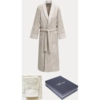 Pánský župan Soft Cotton Dárkové balení županu, ručníku a osušky AXEL, Světle béžová, 420 g / m², Česaná prémiová bavlna 100%, Dlouhý - vel. S