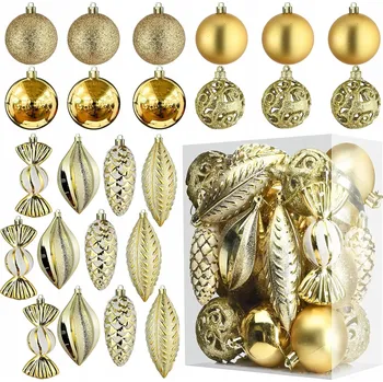 Vánoční dekorace 24 x VÁNOČNÍ BAŇKY ZLATÉ SADA VÁNOČNÍCH KOULÍ VÁNOČNÍ OZDOBY
