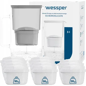 Filtrační konvice Filtrační konvice skleněný Wessper D2 BOROSILICATE 3l šedý + 12x filtr