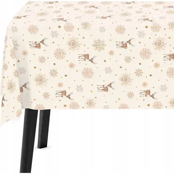 ubrus Vánoční ubrus na stůl 140x180 cm, béžový, odolný proti skvrnám 10771