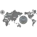Nástěnné samolepící hodiny Mapa světa 110x55 cm šedé