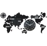 Nástěnné samolepící hodiny Mapa světa 110x55 cm černé