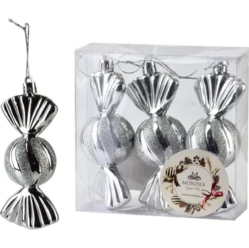 Vánoční dekorace Sada 3 ks vánočních ozdob Silas 11x4 cm stříbrná