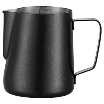 Konvička na mléko Nerezová konvička na šlehání mléka 600 ml 9 x 8 cm Baristická konvice s hubičkou na latte art Nádoba na mléko pro kávovary černá