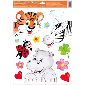 Okenní dekorace Velká okenní fólie vykukující zvířátka 30 x 42 cm hrošík