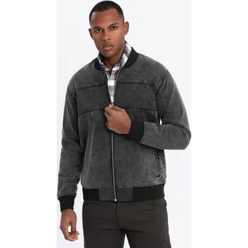 Pánská casual bunda Ombre Men's denim bomber jacket with stone wash effect - black Ombre šedá 3227083