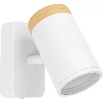 Koupelnové svítidlo Eglo 300003 CONSUMA - Elegantní koupelnové bílé bodové svítidlo se dřevěným prvkem, 1 x GU10, IP44 (Moderní koupelnová náklopná nástěnná bodovka bez vypínače)