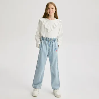 Dívčí džíny Reserved - Džíny baggy s ozdobnou výšivkou - modrá - 799FF-05J - 799FF-05J-116