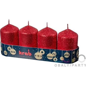 Svíčka Svíčka adventní 50x80 mm (4 ks) - červená s glitry