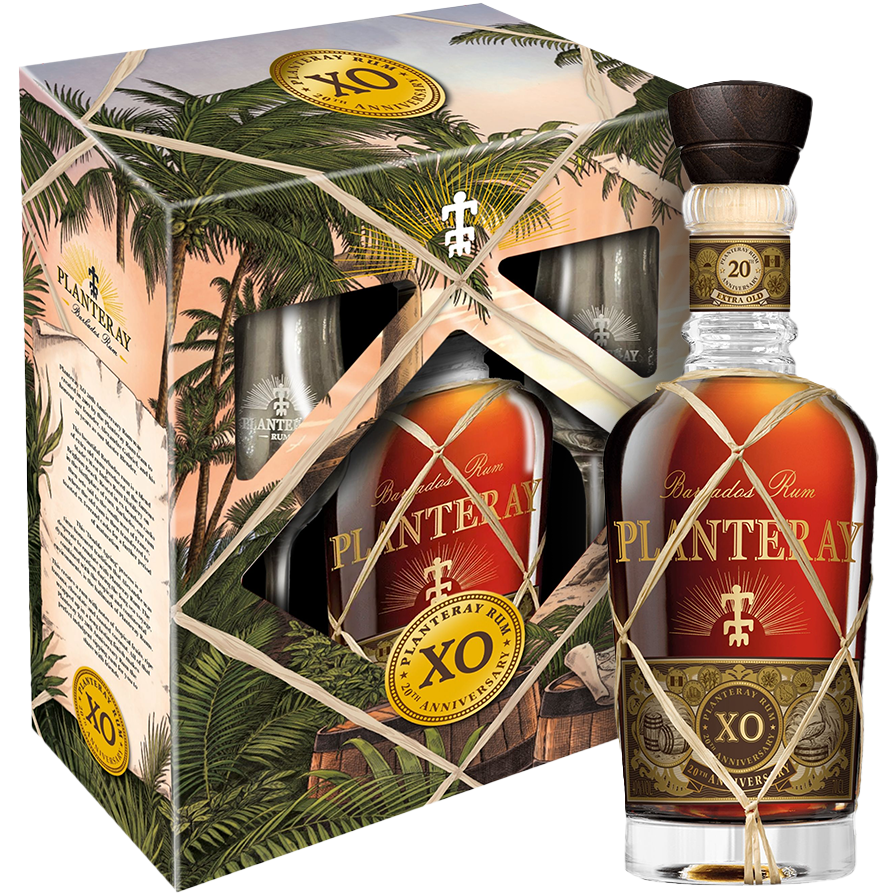 Planteray XO 20th Anniversary 40% 0,7 l (dárkové balení 2 sklenice)